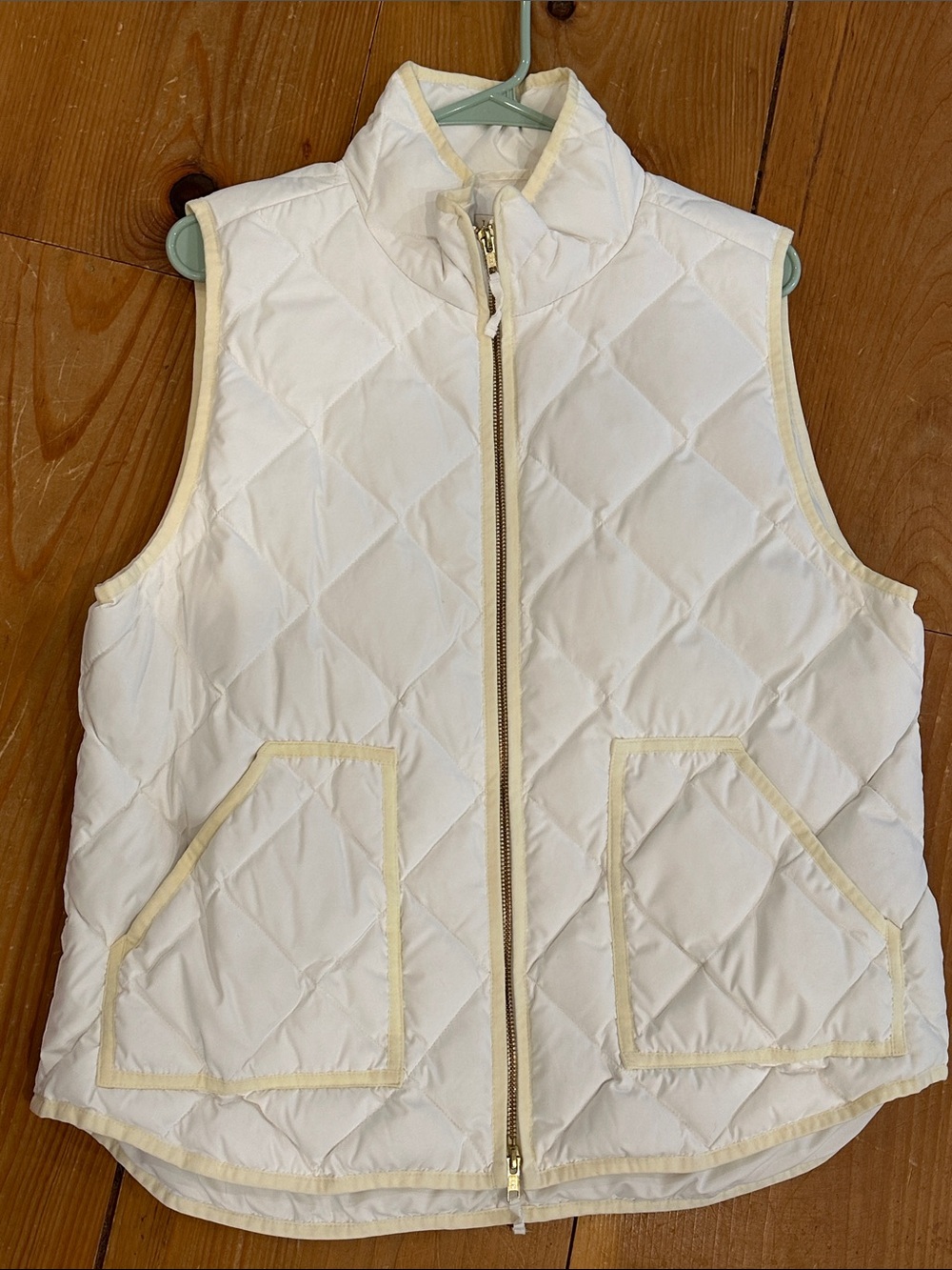 J. Crew Factory White Quilted Vest with Cream Trim